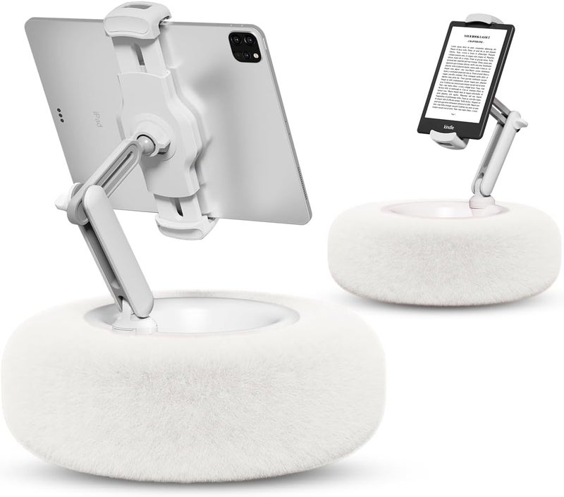 Viozon Tablet Stand Pillow, Compatible with 4.7"-13" Phone/Tablet, iPad, iPhone, Samsung, Google, Kindle, 360°Adjustable Phone Holder for Bed with Soft Plush Fabric, and Detachable Bowl, White - Image 1